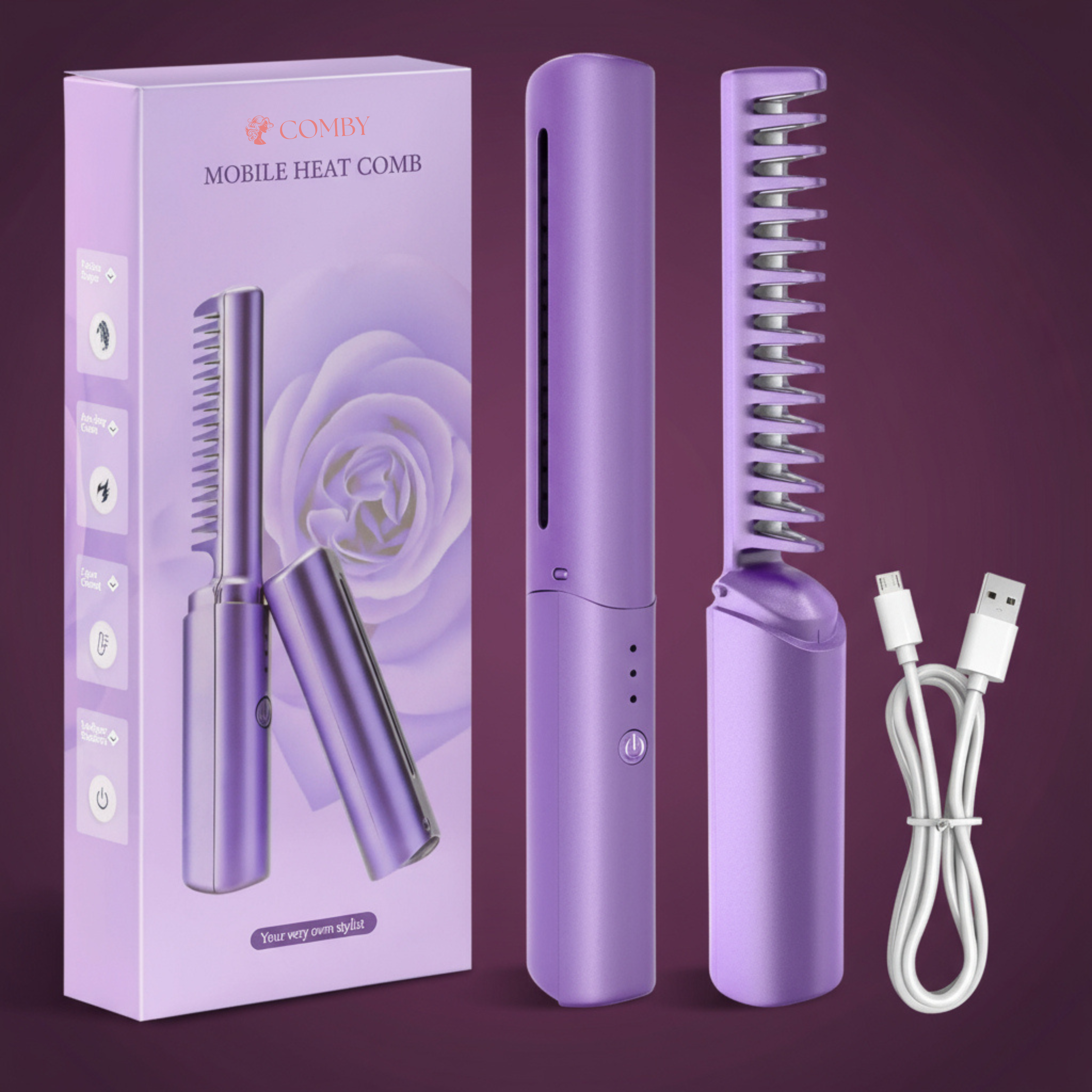 Comby Portable Cordless Ceramic Hair Straightener Comb