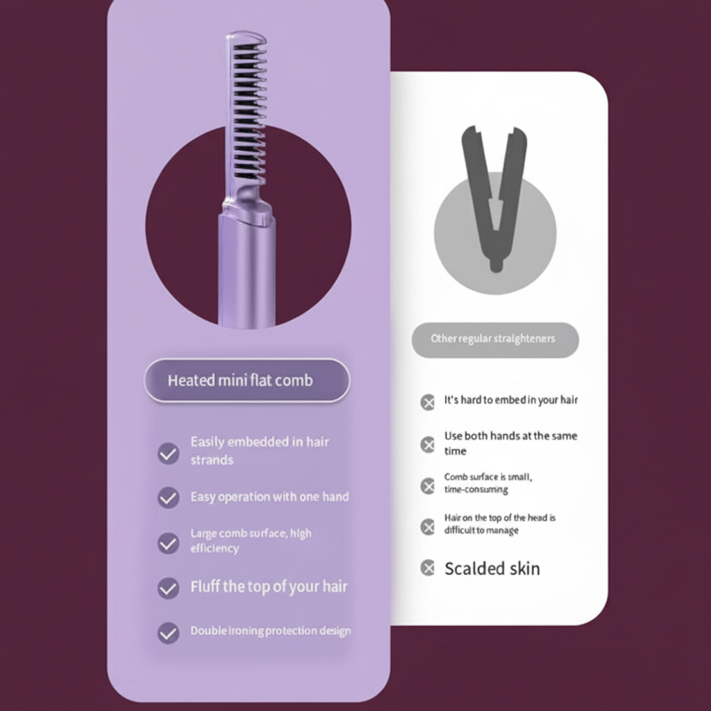 Comby Portable Cordless Ceramic Hair Straightener Comb